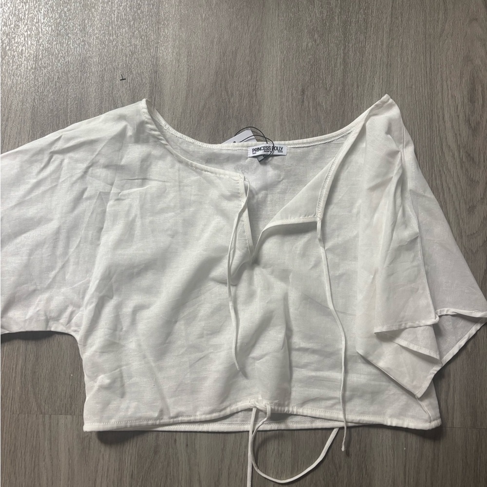 Princess Polly Off-White Tie Front Blouse
